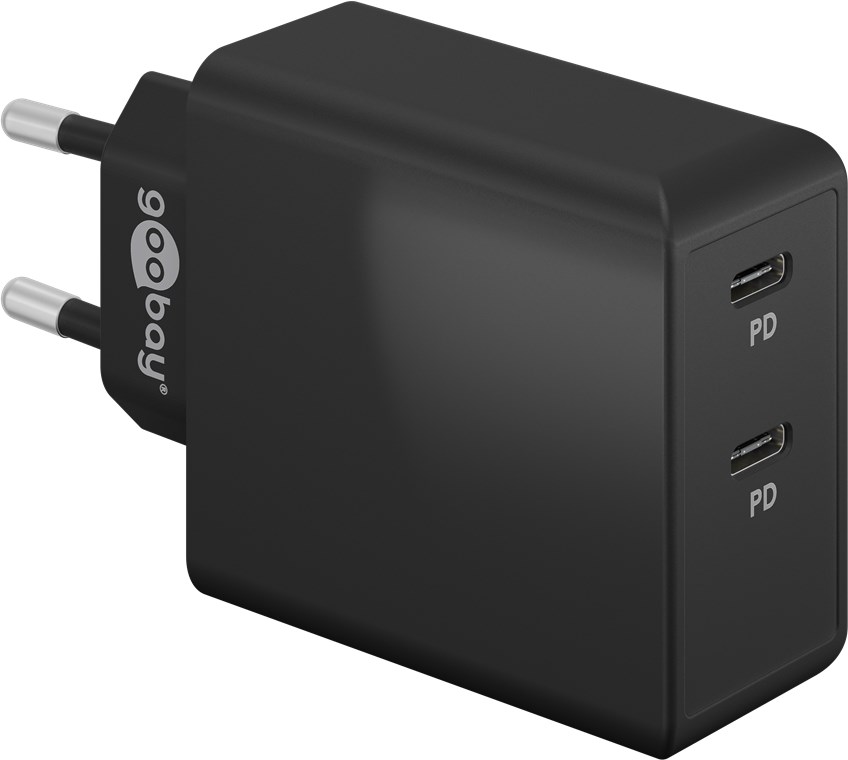 Goobay Dual-USB-C™ PD Schnellladegerät (36 W) schwarz - Ladeadapter mit 2x USB-C™-Anschlüssen (Power Delivery)