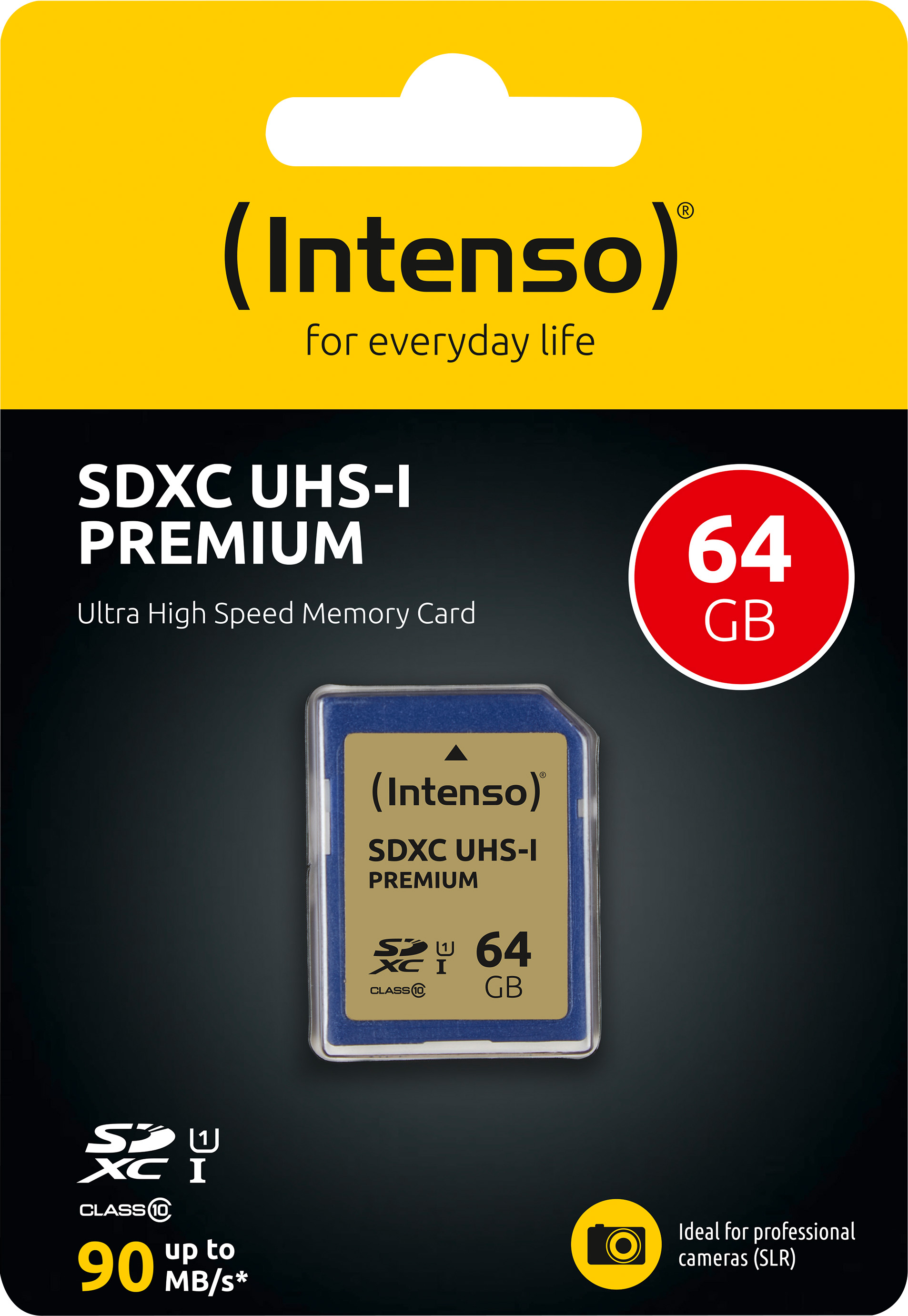 Intenso SDXC-Card 64GB, Premium, Class 10, U1, UHS-I (R) 90MB/s, (W) 10MB/s, Retail-Blister