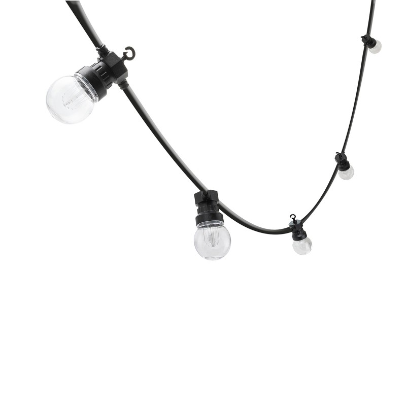 RETRO Lichtergirlande mit schwarzem Kabel, Glühlampen mit warmweißem Licht, mit Aufhängehaken an jeder Glühbirne, für Innen- und Außenbereich geeignet