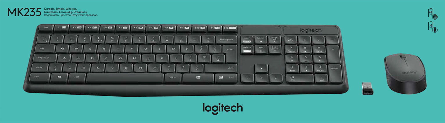 Logitech Tastatur/Maus Set MK235, Wireless, anthrazit DE, Optisch, 1000 dpi, Retail