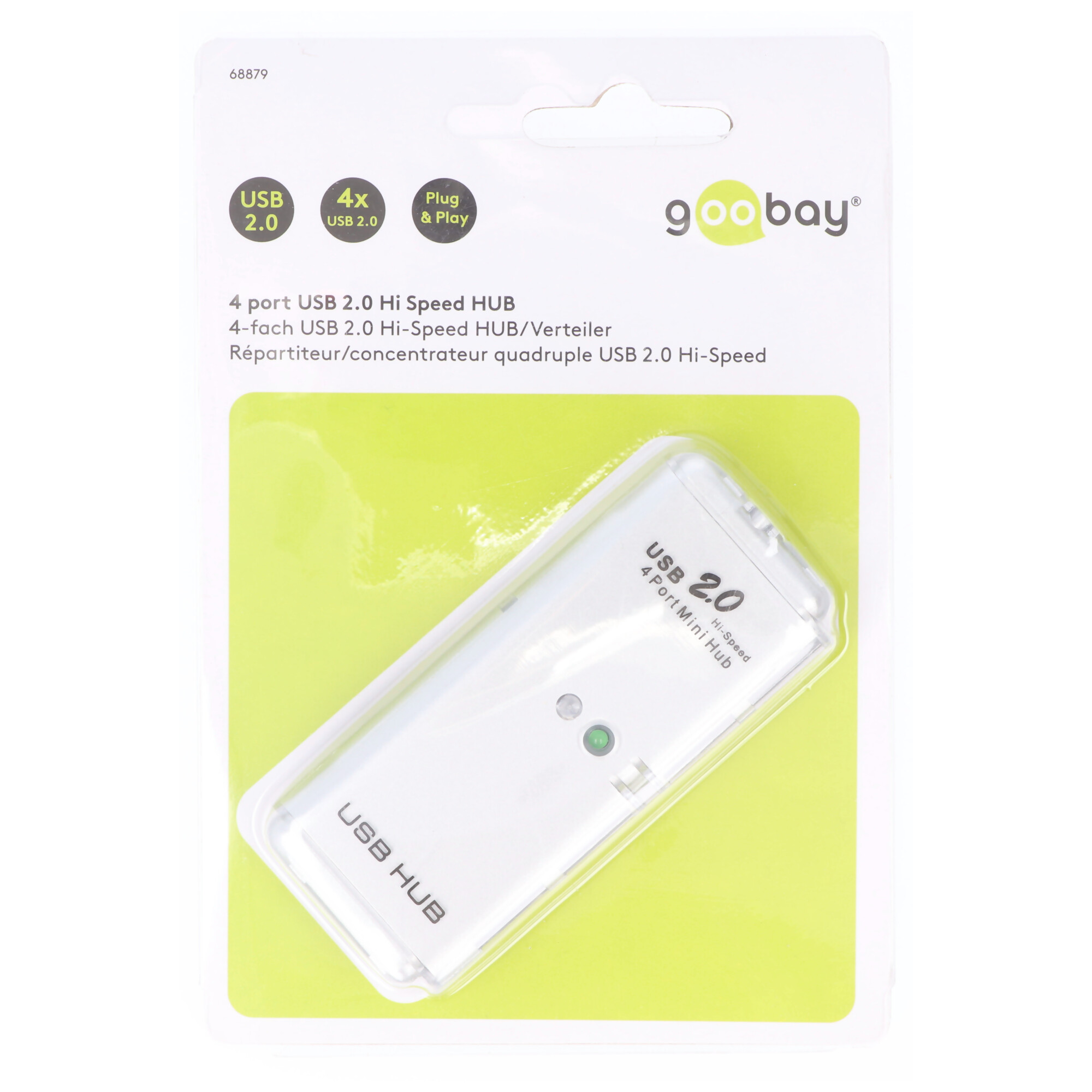 Goobay 4-fach USB 2.0 Hi-Speed HUB/Verteiler - zum Verbinden von bis zu 4 USB-Geräten mit einem USB-Anschluss