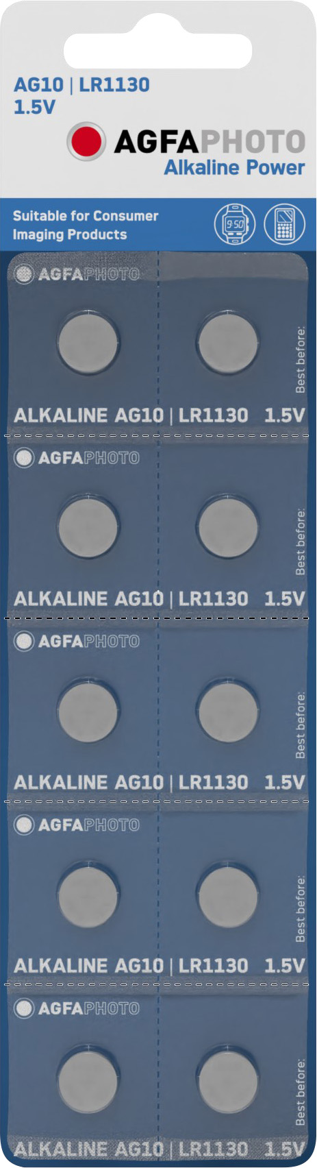 Agfaphoto Batterie Alkaline, Knopfzelle, LR54, V10GA, 1.5V Power, Retail Blister (10-Pack)