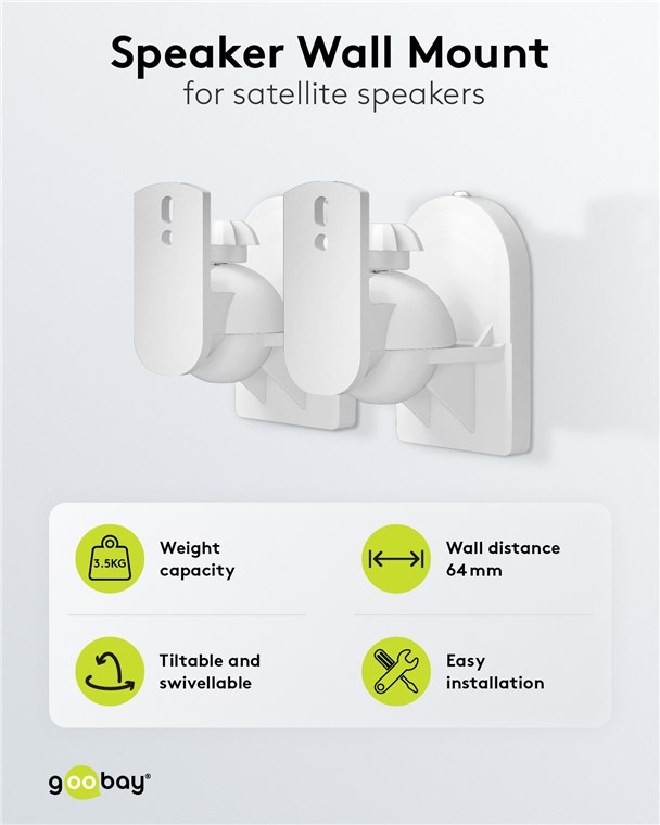 Goobay Lautsprecher Wandhalterung universal - universal Boxen Halter zur Wandmontage, (schwenkbar und neigbar) für Lautsprecher bis max. 3,5kg, weiß