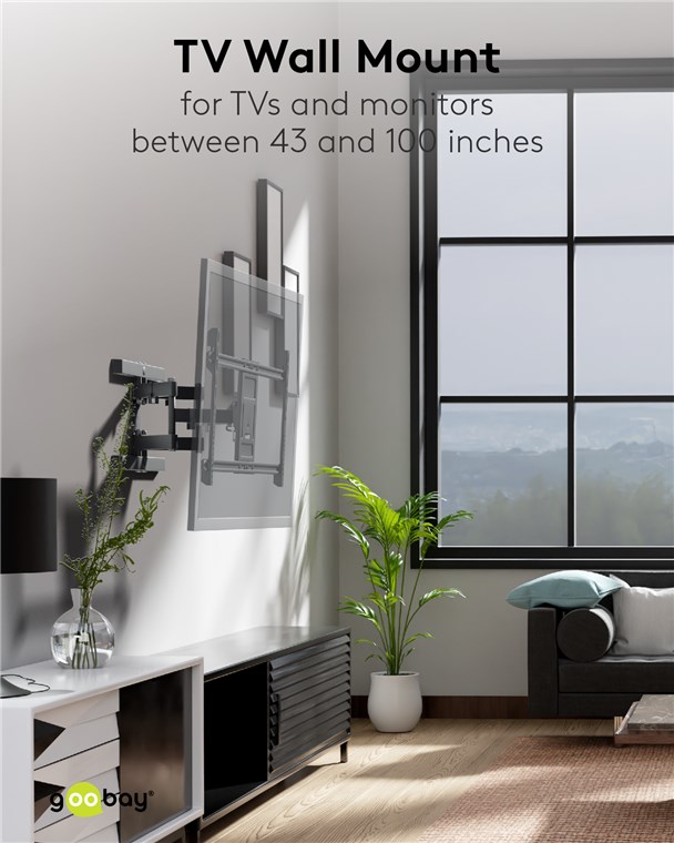 Goobay TV-Wandhalterung Pro FULLMOTION (XL) - Halterung für Fernseher von 43 bis 100 Zoll (109-254 cm), vollbeweglich (schwenkbar und neigbar) bis 60 kg