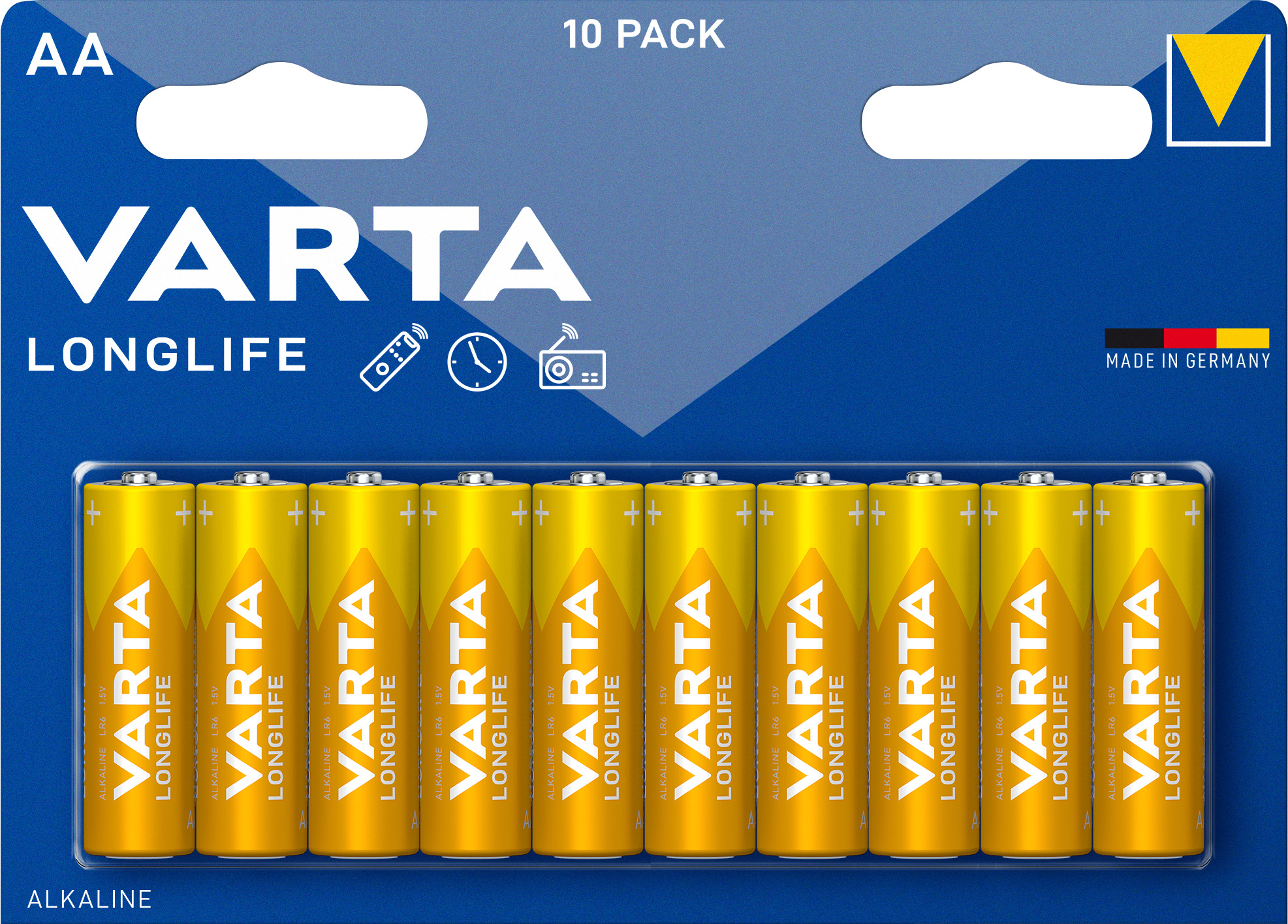 Varta Batterie Alkaline, Mignon, AA, LR06, 1.5V Longlife, Retail Blister (10-Pack)