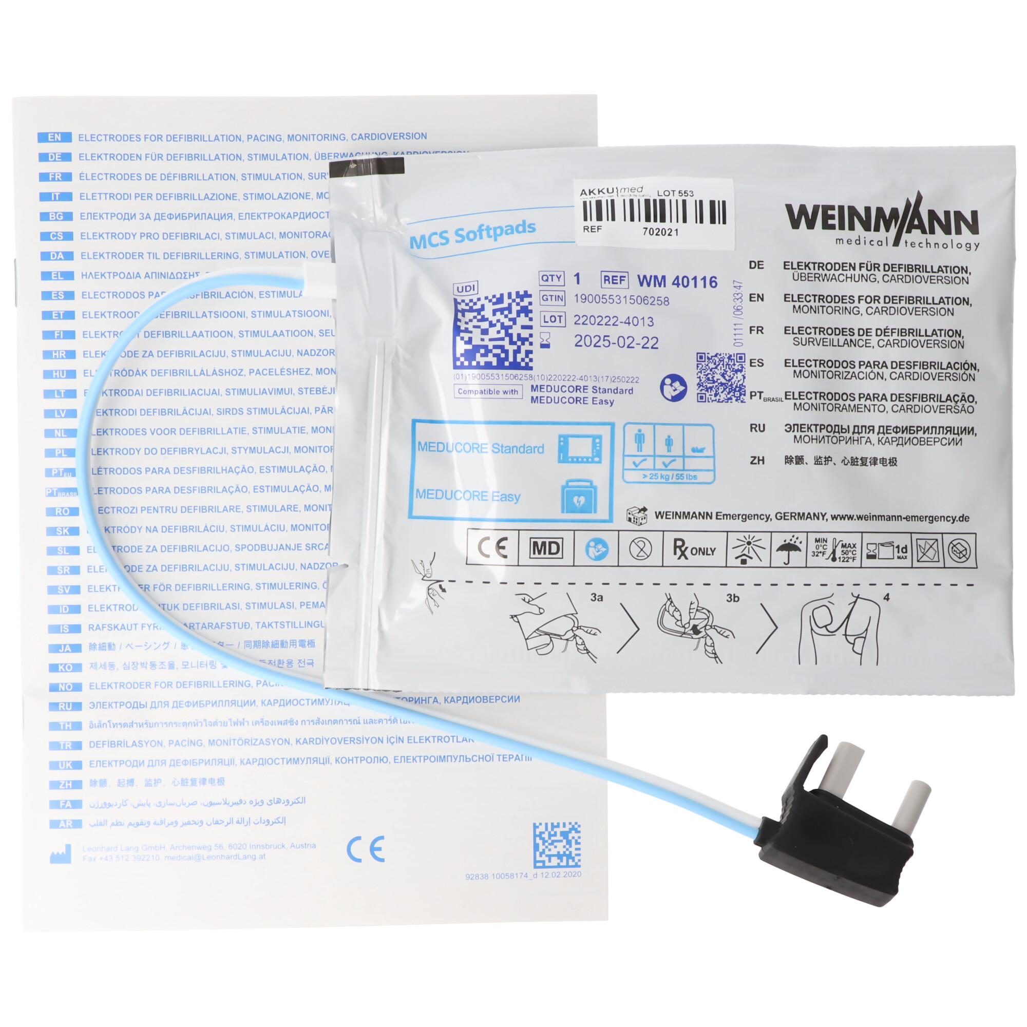 Original Defi-Elektroden Pads Weinmann Meducore Easy - WM40116, 175x140x9,5mm