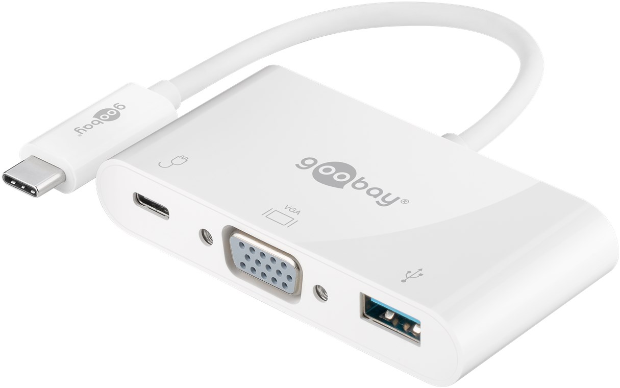 Goobay USB-C™ Multiport-Adapter USB 3.0+VGA+C PD, weiß - erweitert ein USB-C™ Gerät um einen USB 3.0- und einen VGA-Anschluss