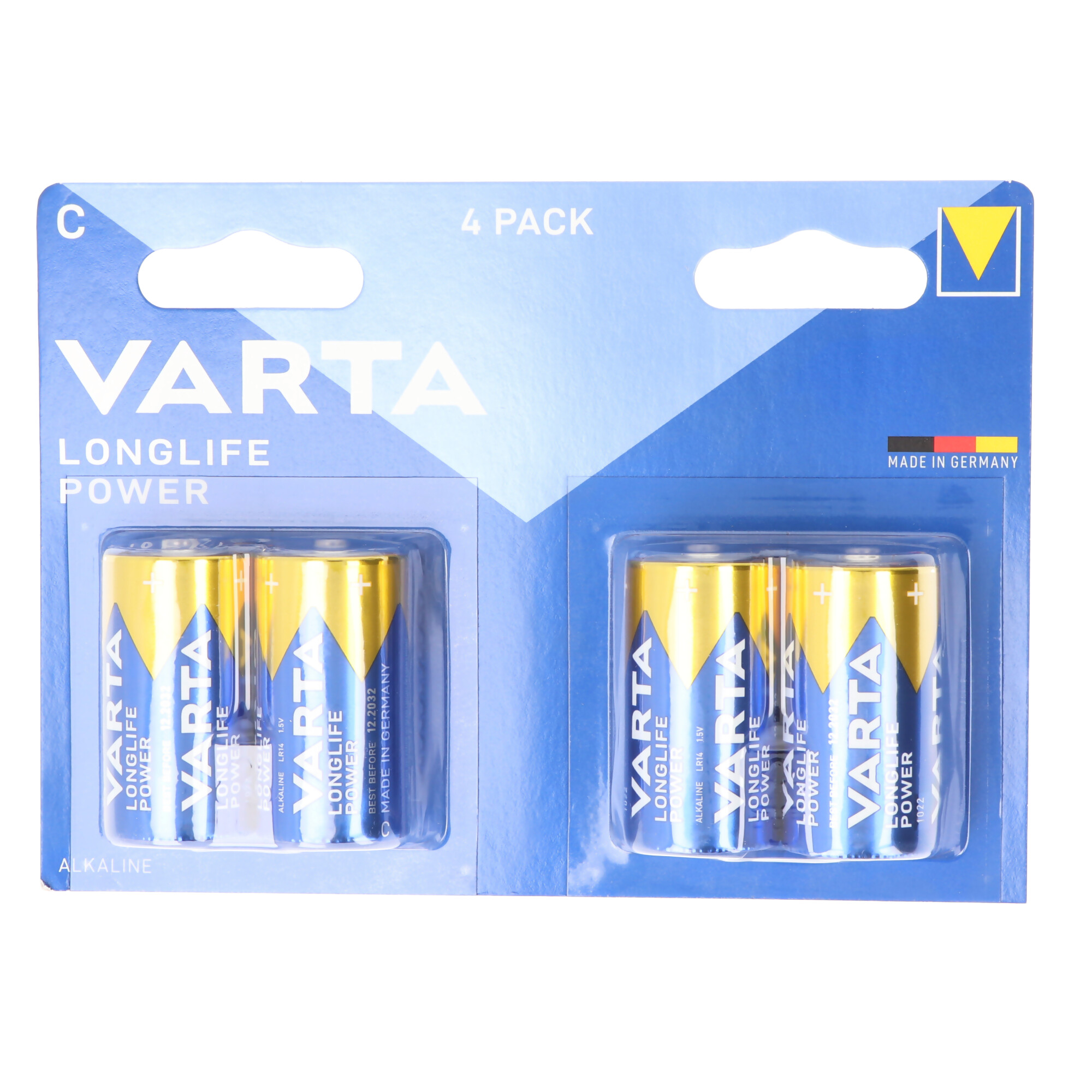 Varta Batterie Alkaline, Baby, C, LR14, 1.5V Longlife Power, Retail Blister (4-Pack)