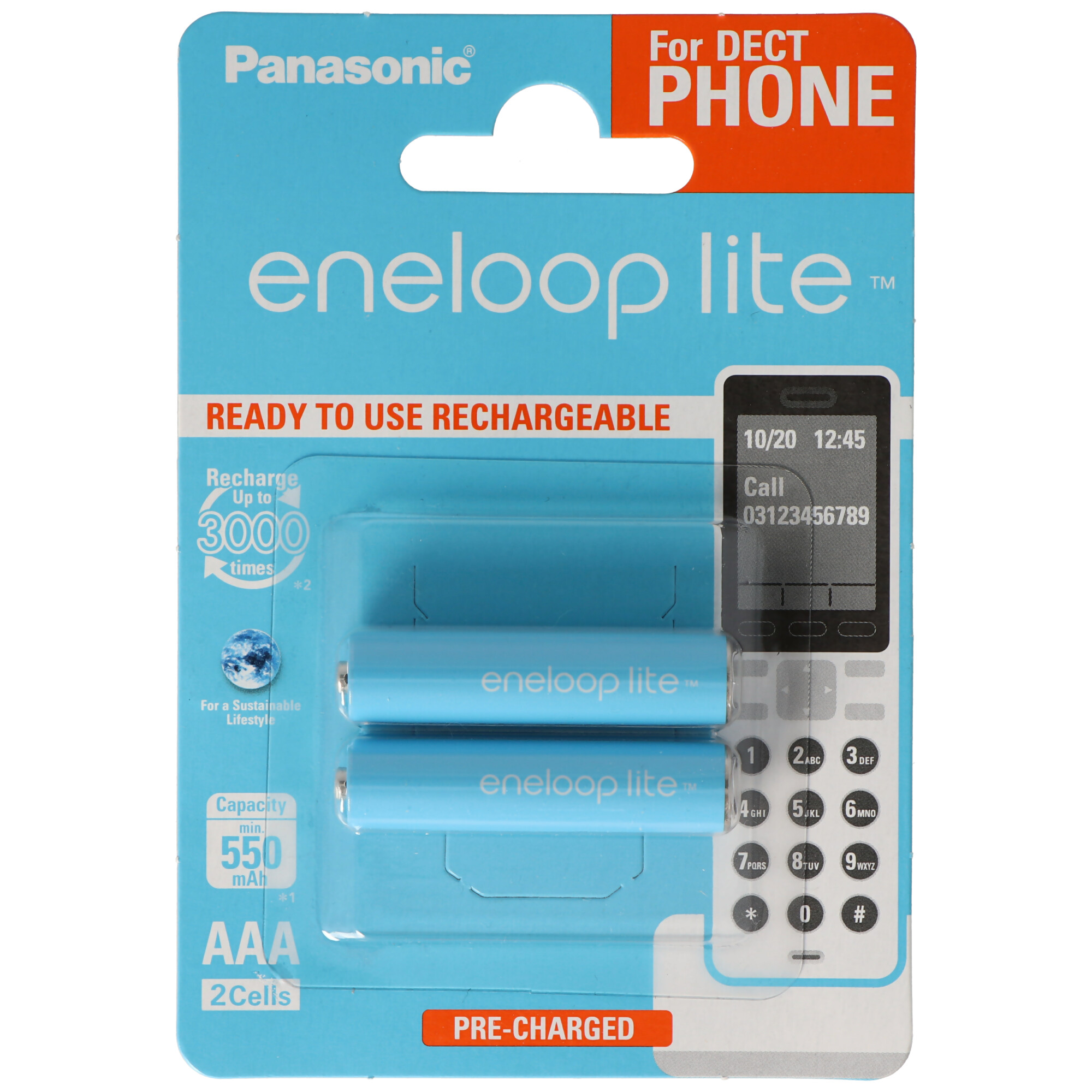 2er Panasonic eneloop Phone Lite Micro Akku BK-4LCCE/2DE NiMH 1,2V / 600mAh Akku für DECT Telefon inkl. AccuSafe AAA