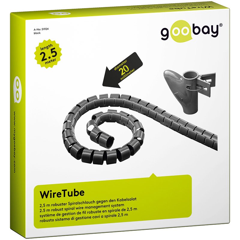 WireTube schwarz 2,5 m robuster Spiralschlauch gegen den Kabelsalat