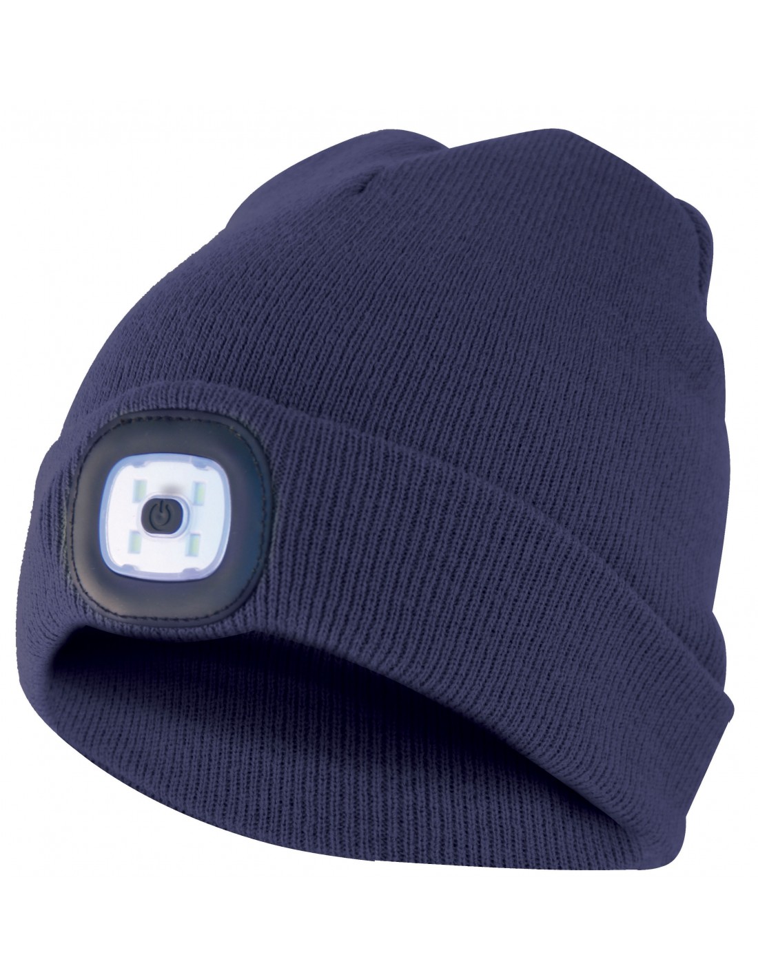 Mütze mit LED-Frontleuchte, Strickmütze mit LED-Licht ideal zum Joggen, Campen, Arbeiten, Spazieren etc., wiederaufladbar per USB und waschbar, dunkelblau