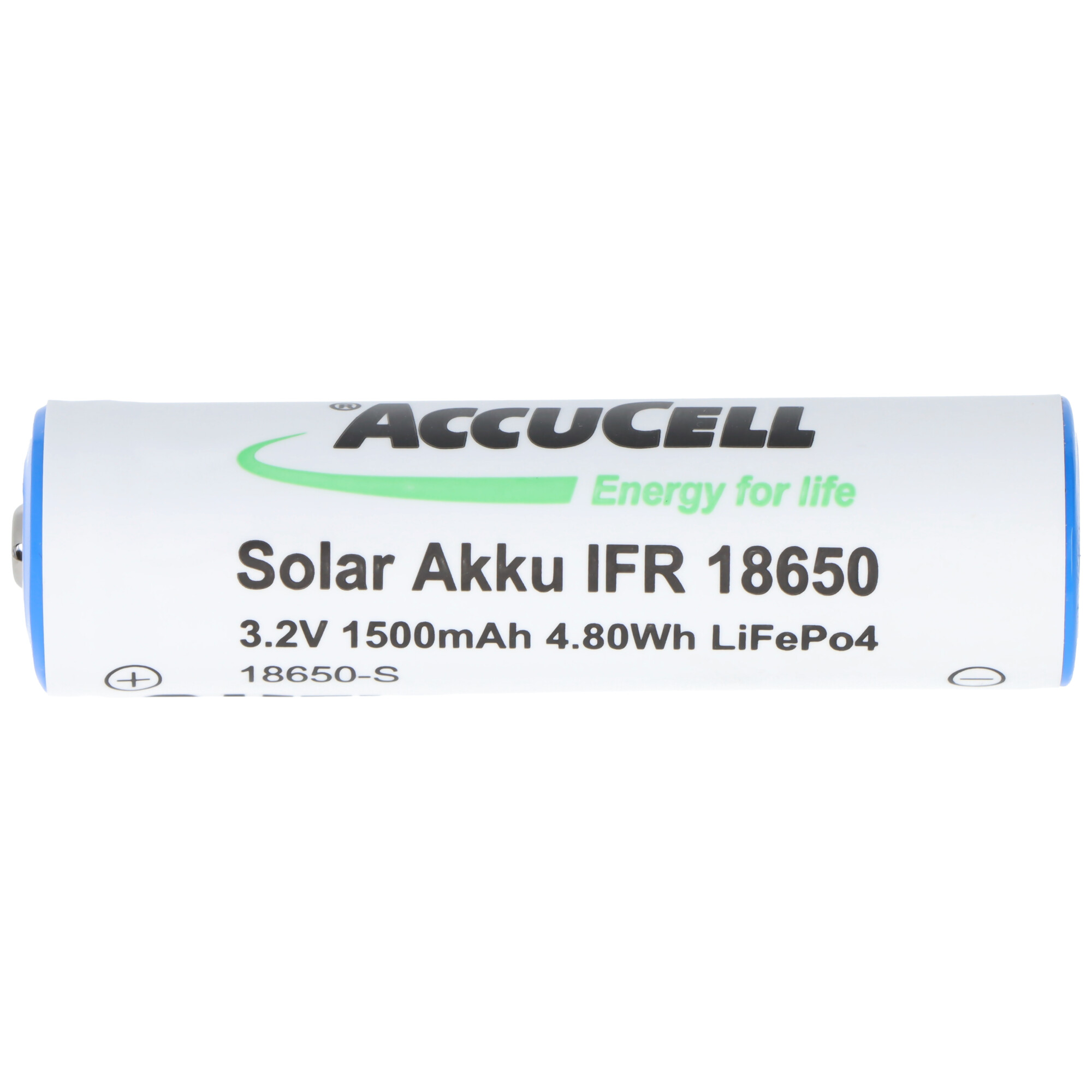 3,2 Volt Solar Akku Lithium 18650 IFR LiFePo4 Akku mit Kopf ungeschützt, 1400-1500mAh, Abmessungen ca. 66,1x18mm