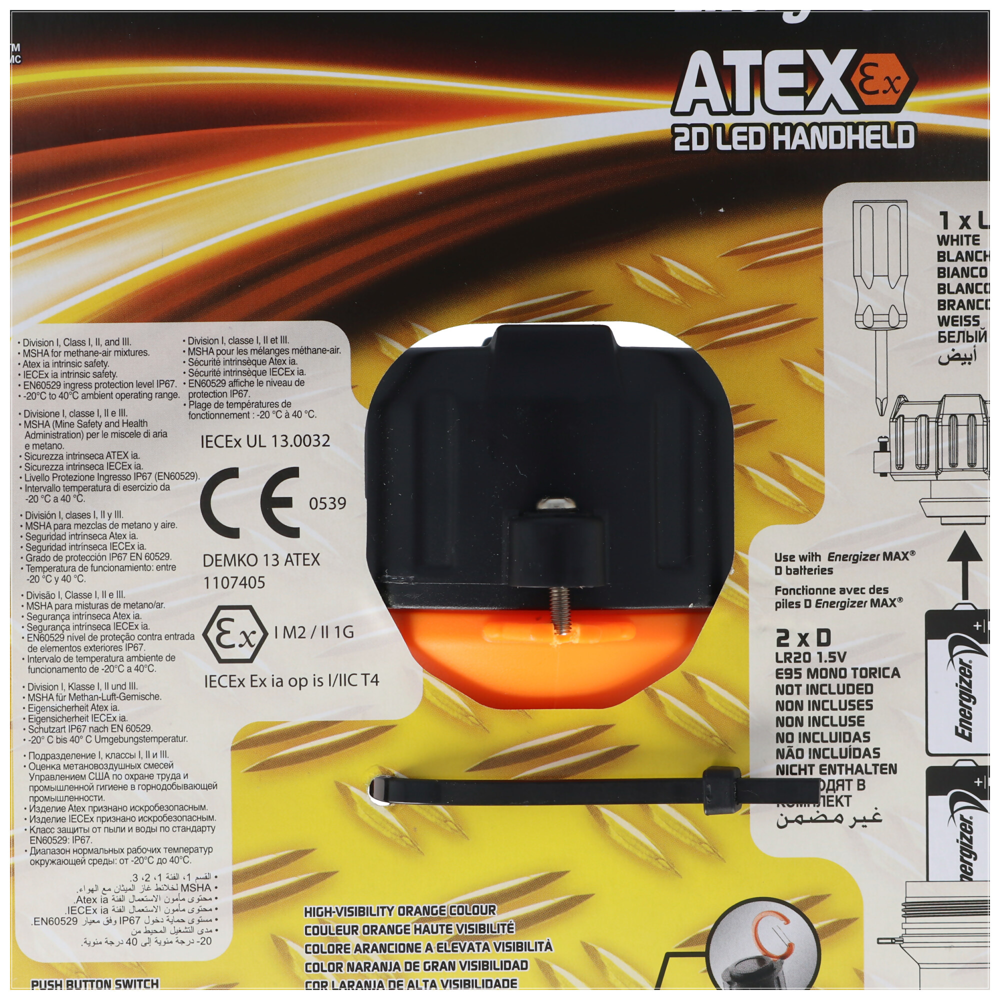 Energizer 2D ATEX - Taschenlampe - LED - weißes Licht - Schwarz, Sicherheitsorange