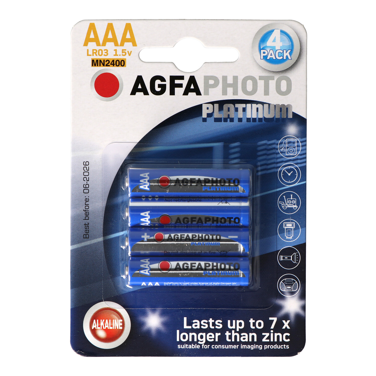 12x AgfaPhoto Micro AAA Alkaline Batterie LR03 4er Pack Platinum