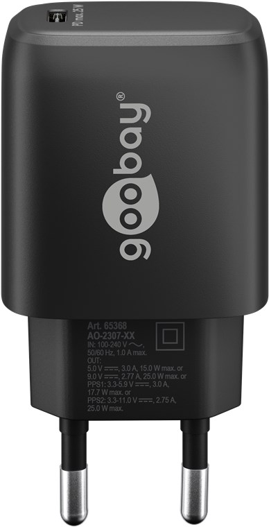 Goobay USB-C™ PD Schnellladegerät (25 W) schwarz - 1x USB-C™-Anschluss (Power Delivery) - schwarz