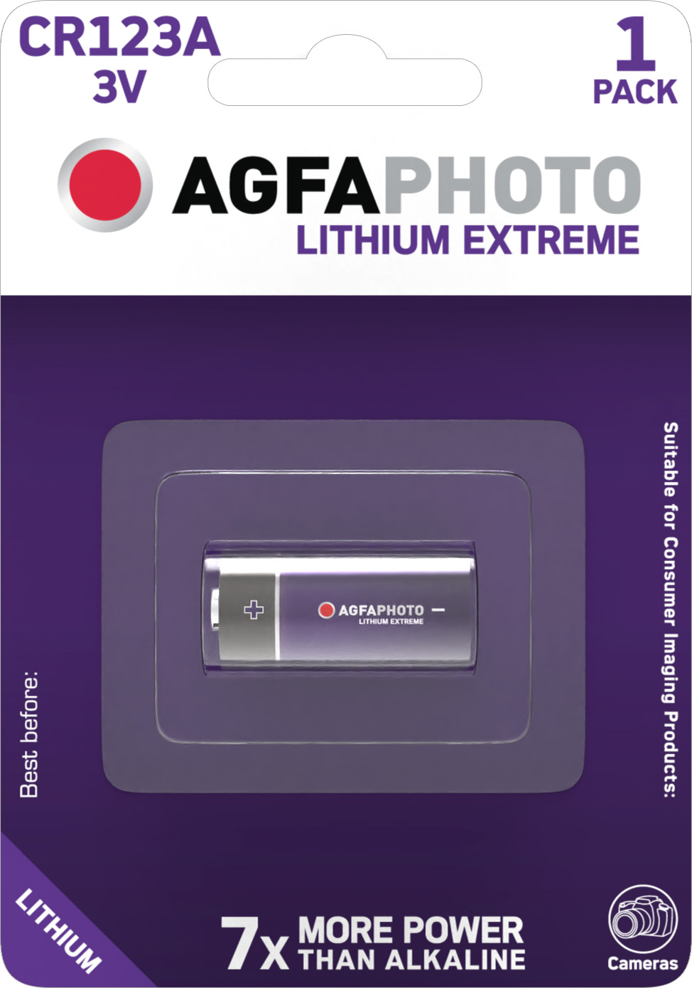 Agfaphoto Batterie Lithium, CR123A, 3V Extreme Photo, Retail Blister (1-Pack)
