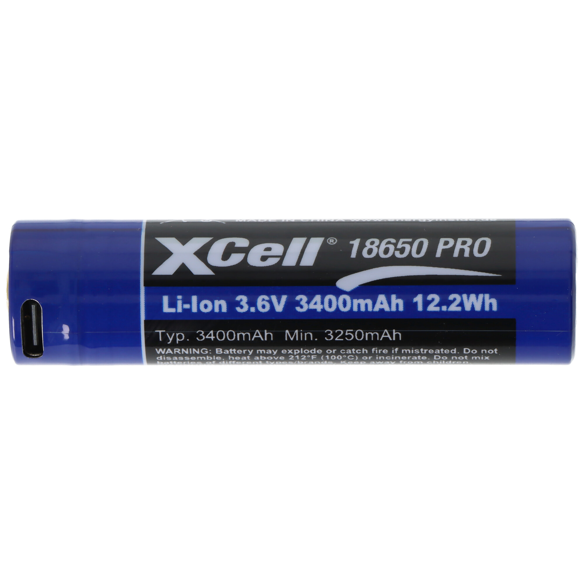 Pro 18650 Li-Ion Akku geschützter Li-Ion Akku, mit USB-C Ladebuchse, min. 3250mAh max. 3400mAh, 3,6 Volt, 71,1mm x 18,8mm