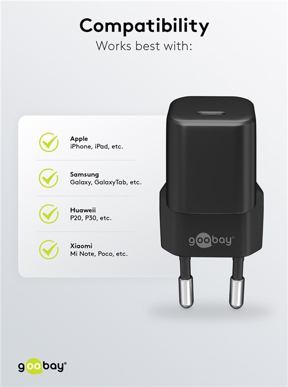 Goobay Lightning/USB-C™ PD-Ladeset nano (20 W) - USB-C™-Netzteil 20 W inklusive USB-C™ auf Lightning  Kabel für z. B. iPhone 12