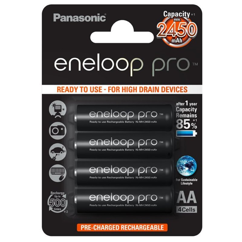 Panasonic eneloop Ladegerät BQ-CC65 inkl. LCD-Display, 4 eneloop Pro AA Mignon, AccuCell Box Blue