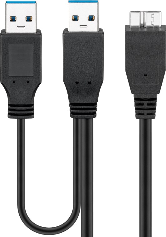 Goobay USB 3.0-Dual-Power-SuperSpeed-Kabel, Schwarz - USB 3.0-Stecker (Typ A), USB 3.0-Stecker (Typ A)  > USB 3.0-Micro-Stecker (Typ B)