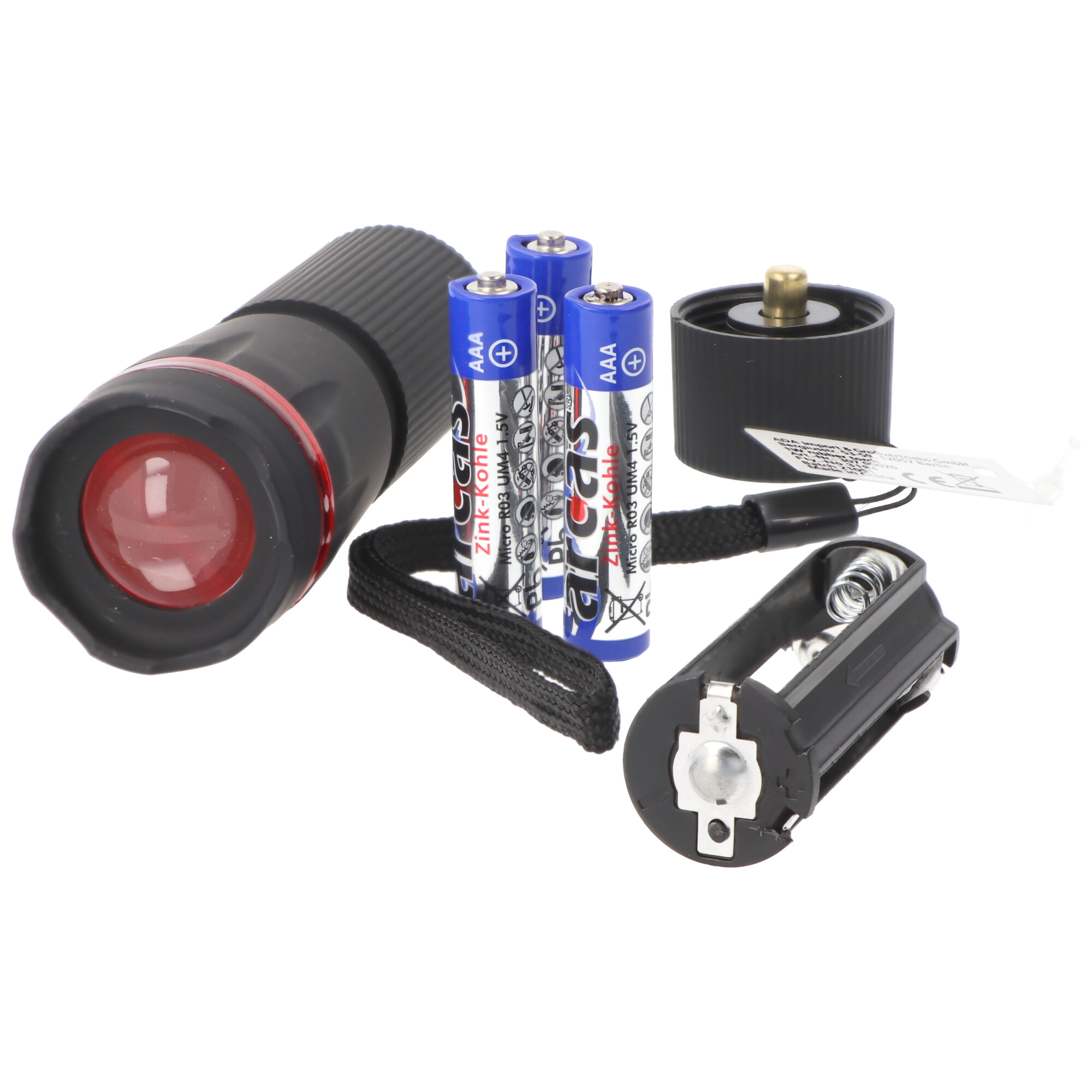 1 Watt LED Zoom Taschenlampe mit Zoom max. 60 Lumen inklusive 3 AAA Micro Batterien