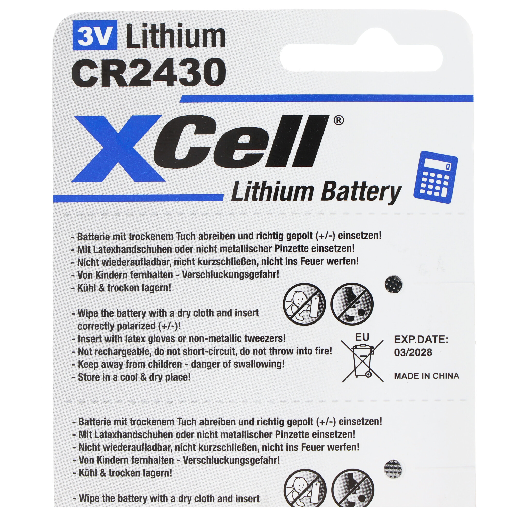 5er-Sparset CR2430 Lithium Batterie 3V, CR2430 Batterien im praktischen 5er Set