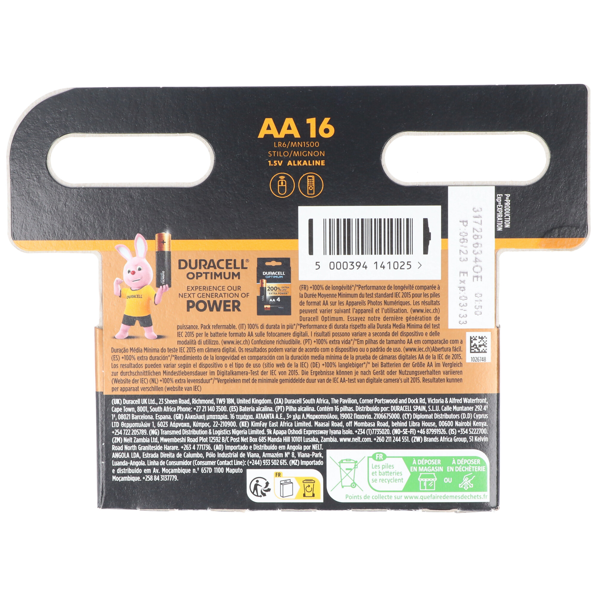 Duracell Batterie Alkaline, Mignon, AA, LR06, 1.5V Plus, Extra Life, Retail Blister (16-Pack)