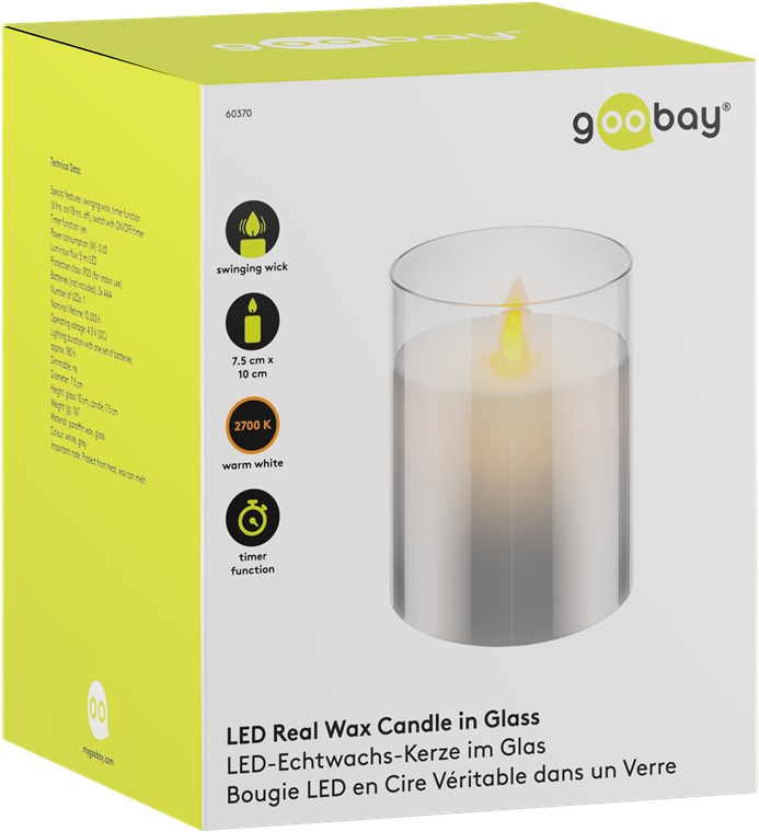 Goobay LED-Echtwachs-Kerze im Glas, 7,5 x 10 cm - wunderschöne und sichere Lichtlösung für viele Bereiche wie Haus und Loggia, Büros oder Schulen
