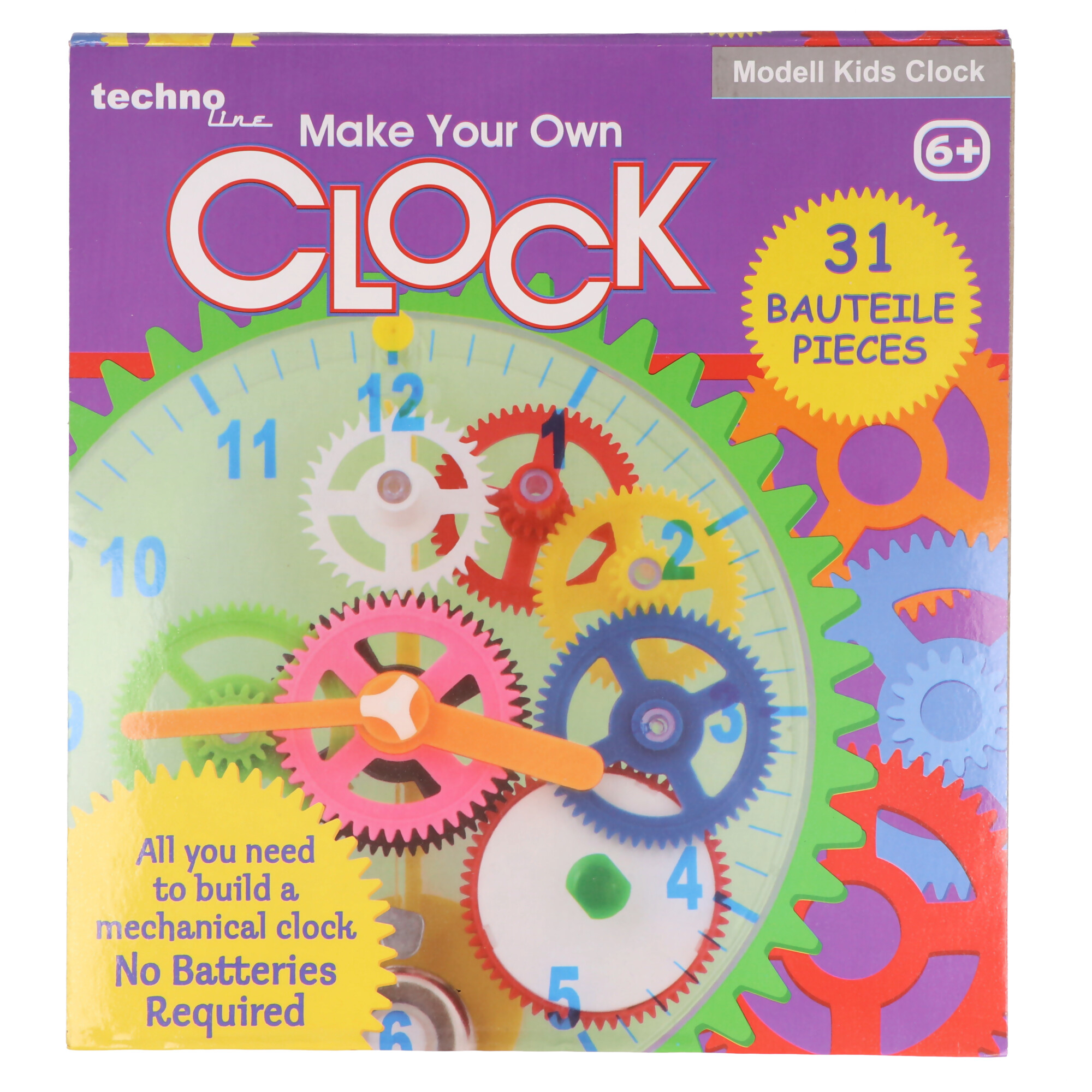 Modell Kids Clock - Bausatz für Kinderuhr mit transparentem Gehäuse, Batteriefrei