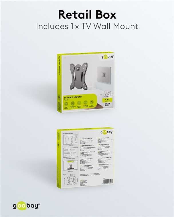 Goobay TV-Wandhalterung Basic Fix (Größe S) - Halterung für Fernseher und Monitore zwischen 23 und 42 Zoll (58-107 cm) bis 25 kg