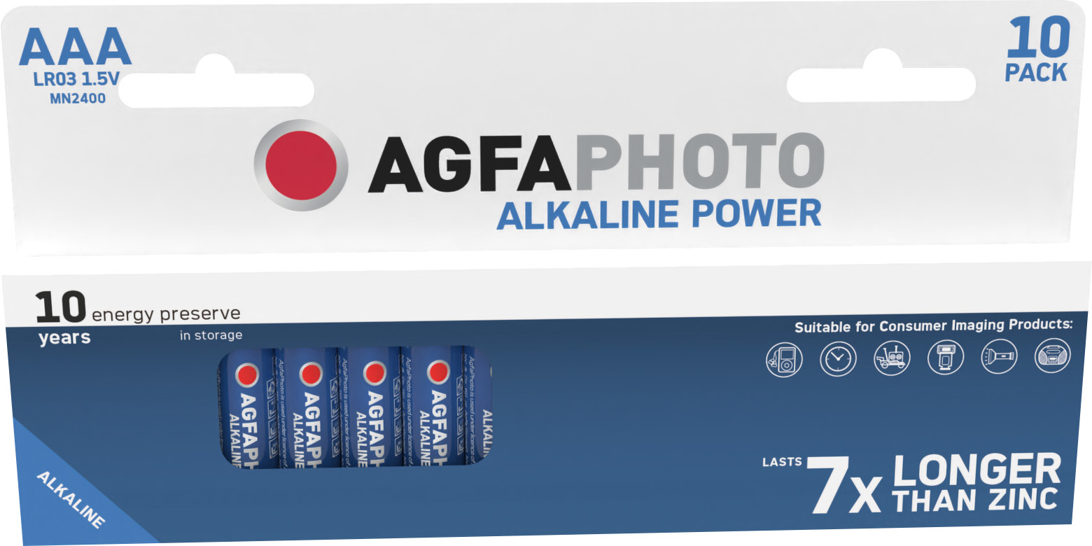 Agfaphoto Batterie Alkaline, Micro, AAA, LR03, 1.5V Power, Retail Blister (10-Pack)