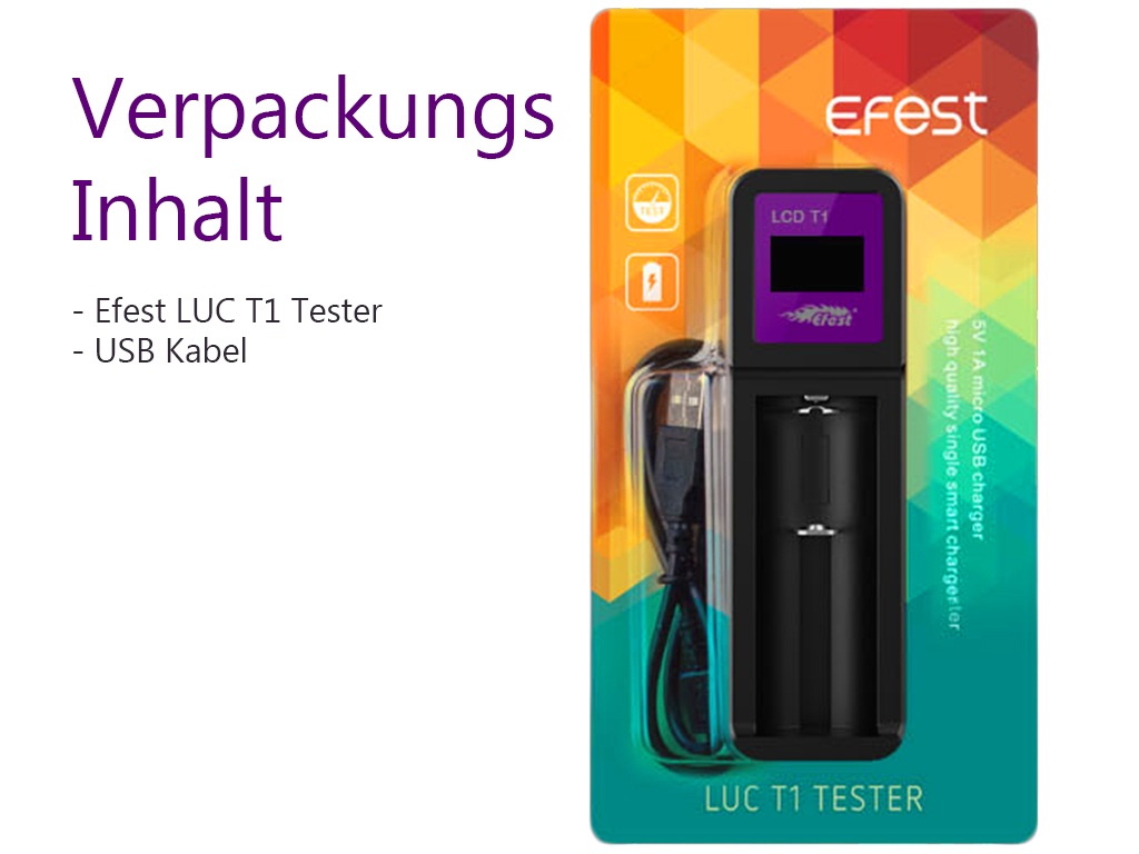 Efest LUC T1 Tester: Li-Ion-Akkutester mit LCD-Display, Messbereich von 0,00V bis 4,50V