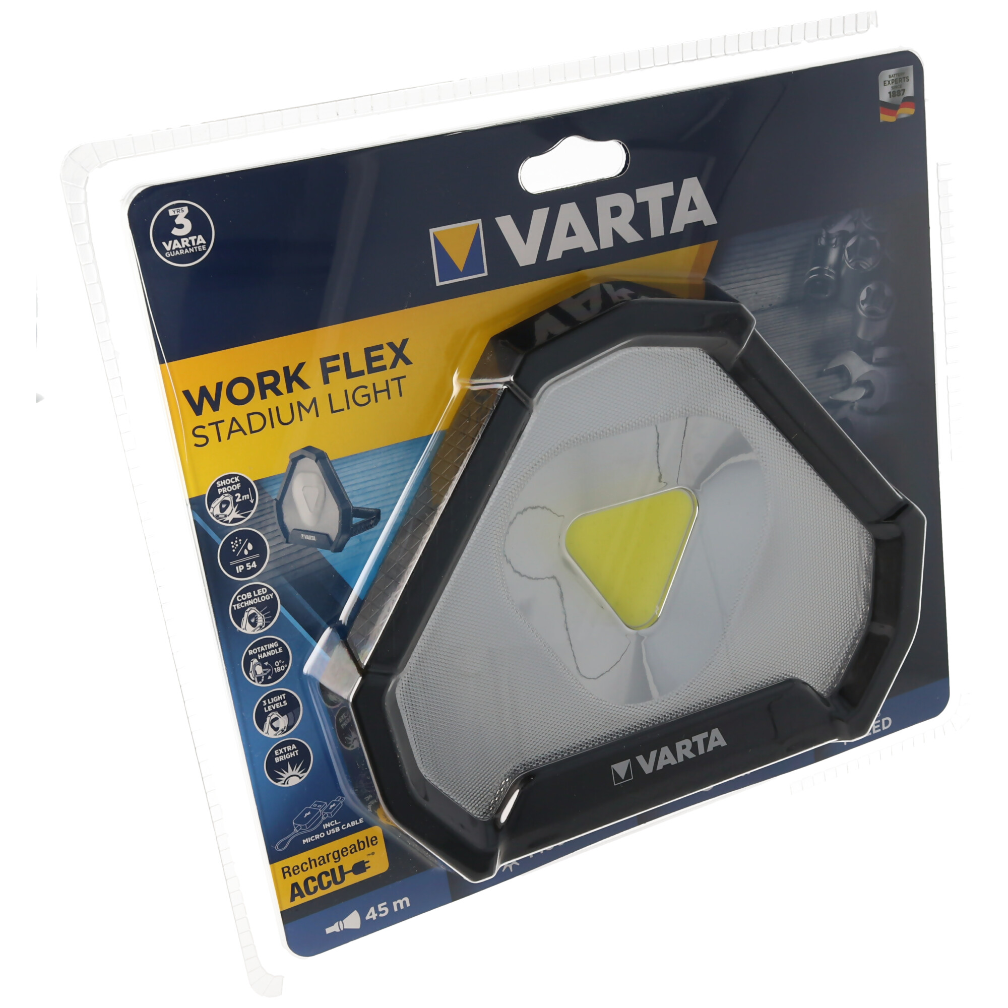 Varta Work Flex Stadium Light inklusive Akku und Ladekabel