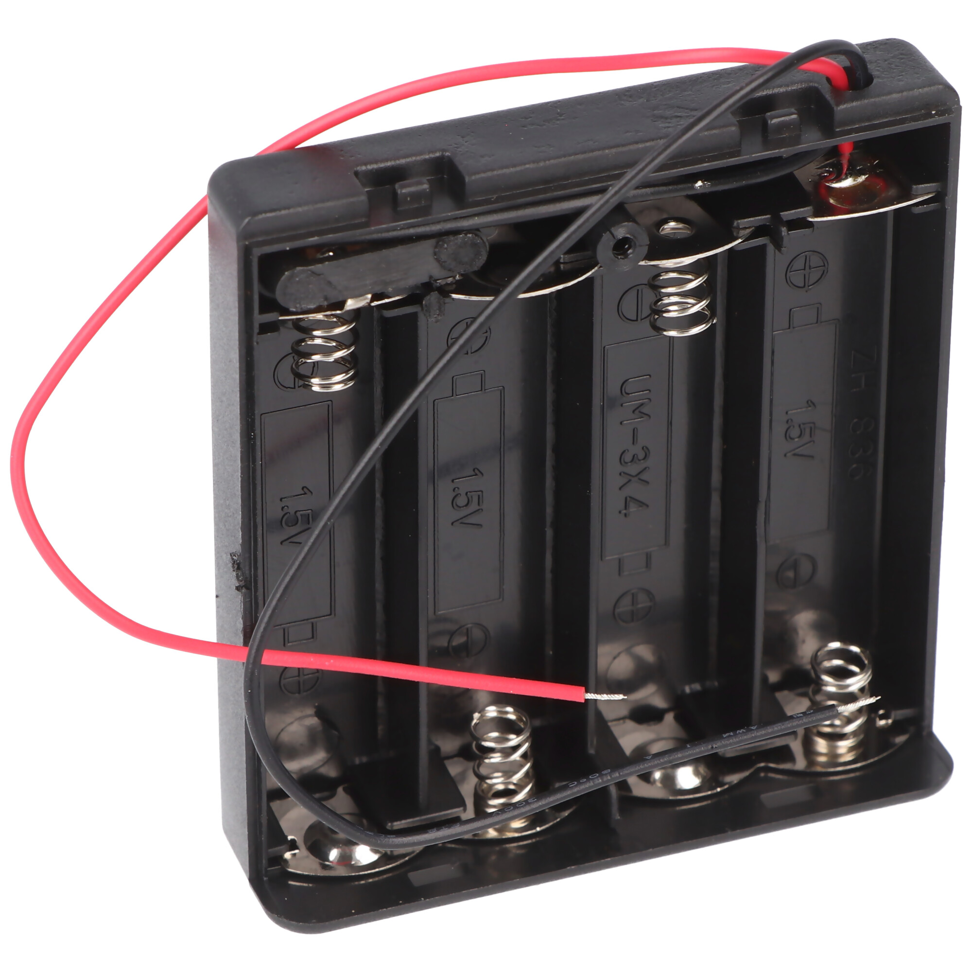 Batteriehalter für 4x Mignon mit Deckel und Schalter lose Kabelenden, wasserabweisend