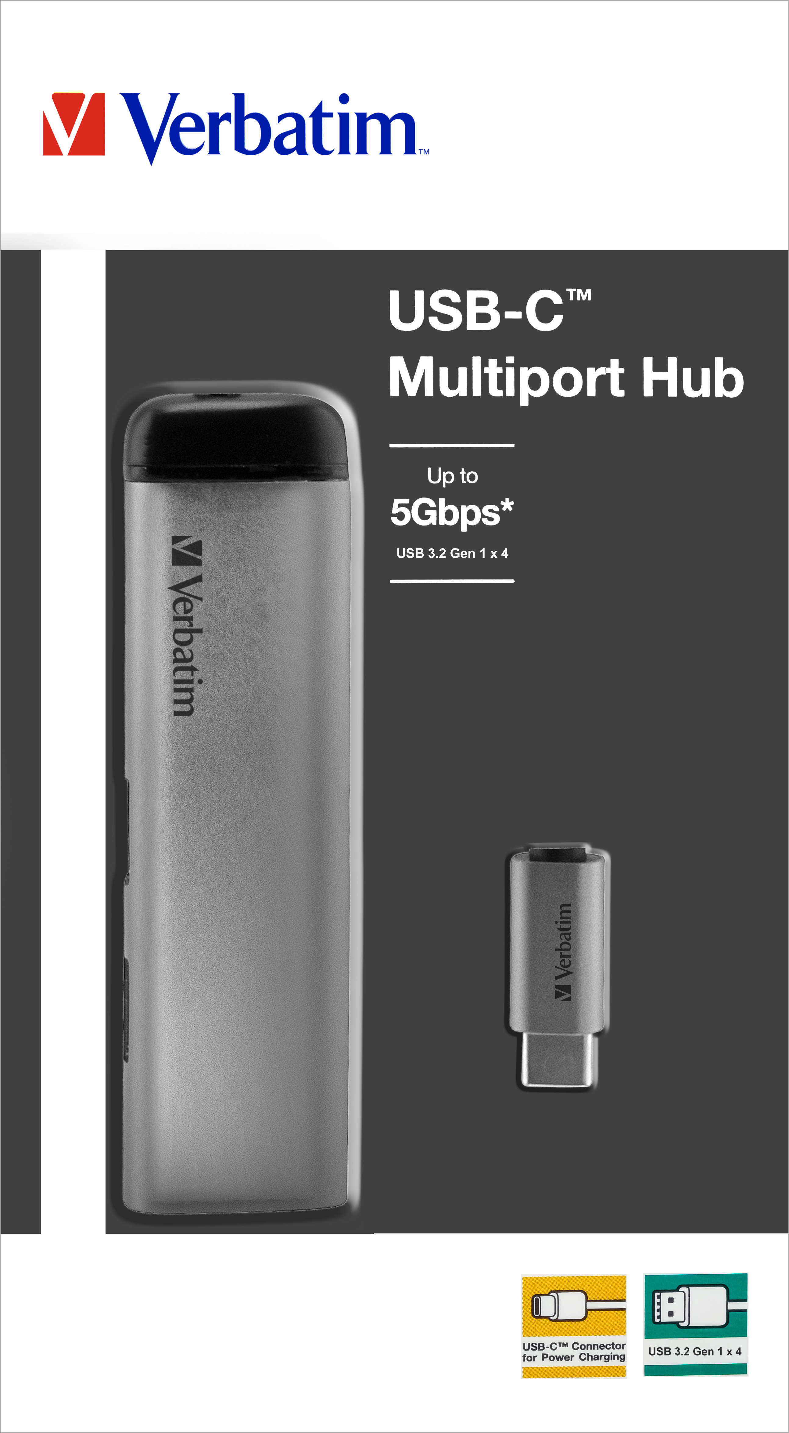 Verbatim Hub, USB 3.1-C, Multiport 4x USB 3.2 Gen.1, silber Kabel 15cm, Retail-Blister