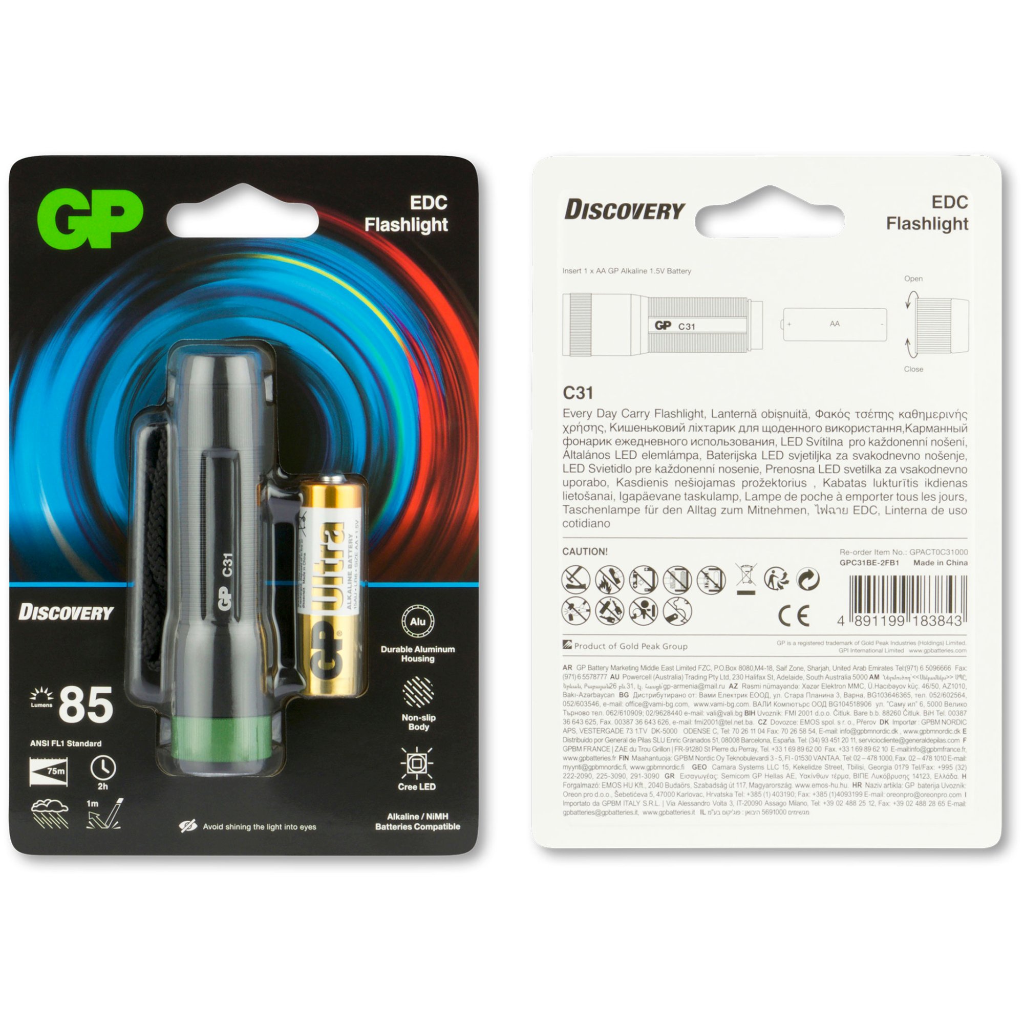 Taschenlampe GP C31 85lumen inkl. 1x AA 1,5V Batterie