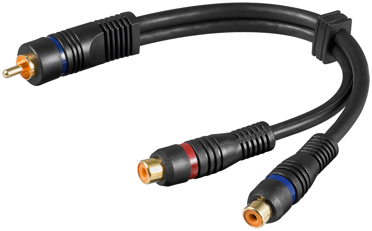 Goobay Audio Y-Adapterkabel, Stereo-Cinch-Stecker zu 1x Cinch-Buchse, OFC, zweifach geschirmt - Cinch-Stecker > 2x Cinch-Buchse (Audio links/rechts)