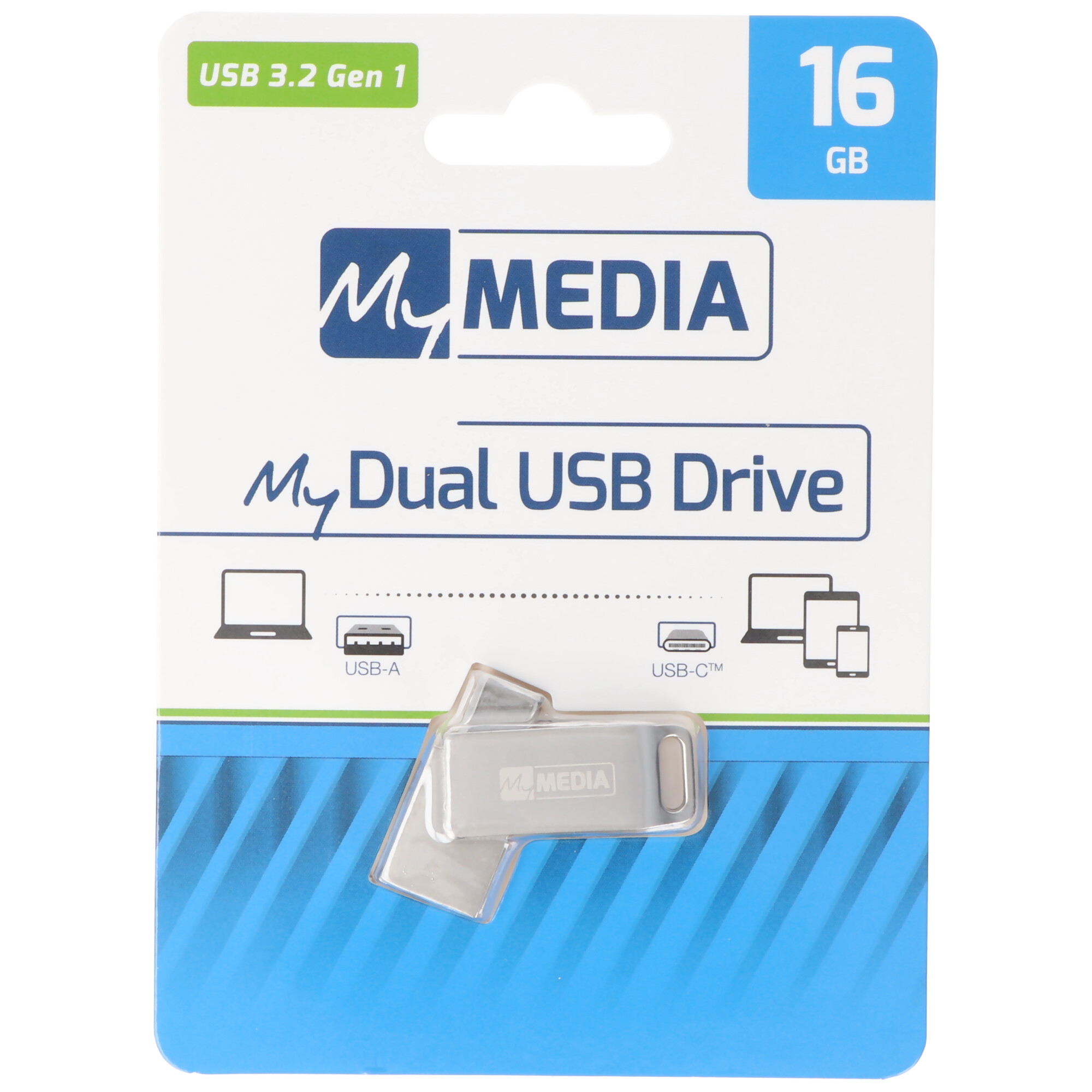 Mymedia USB 3.2 OTG Stick 16GB, Typ A-C, My Dual, silber Retail-Blister