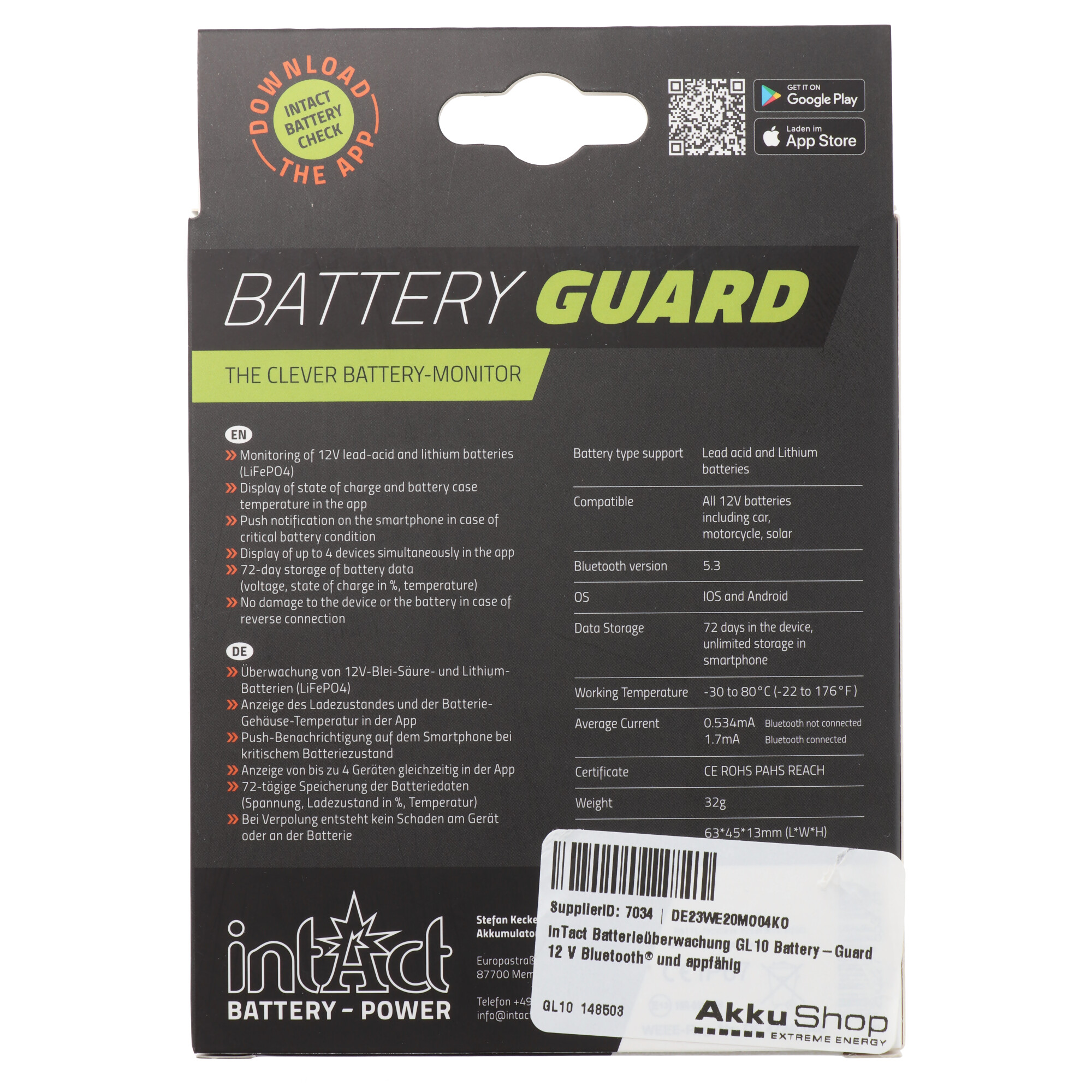 inTact Batterieüberwachung GL10 Battery-Guard 12 V Bluetooth® und appfähig