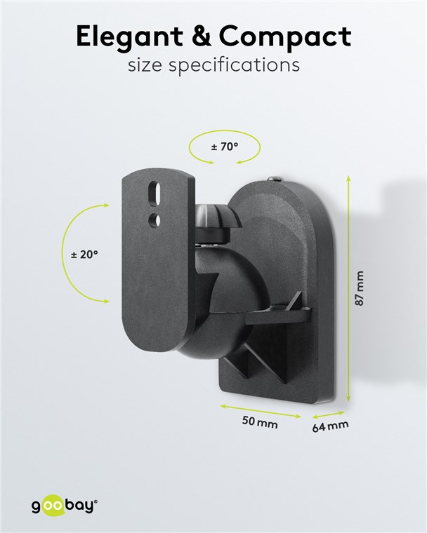 Goobay Lautsprecher Wandhalterung universal - Universal-Lautsprecherhalterung zur Wandmontage, (schwenk- und neigbar) für Lautsprecher bis max. 3,5kg, schwarz