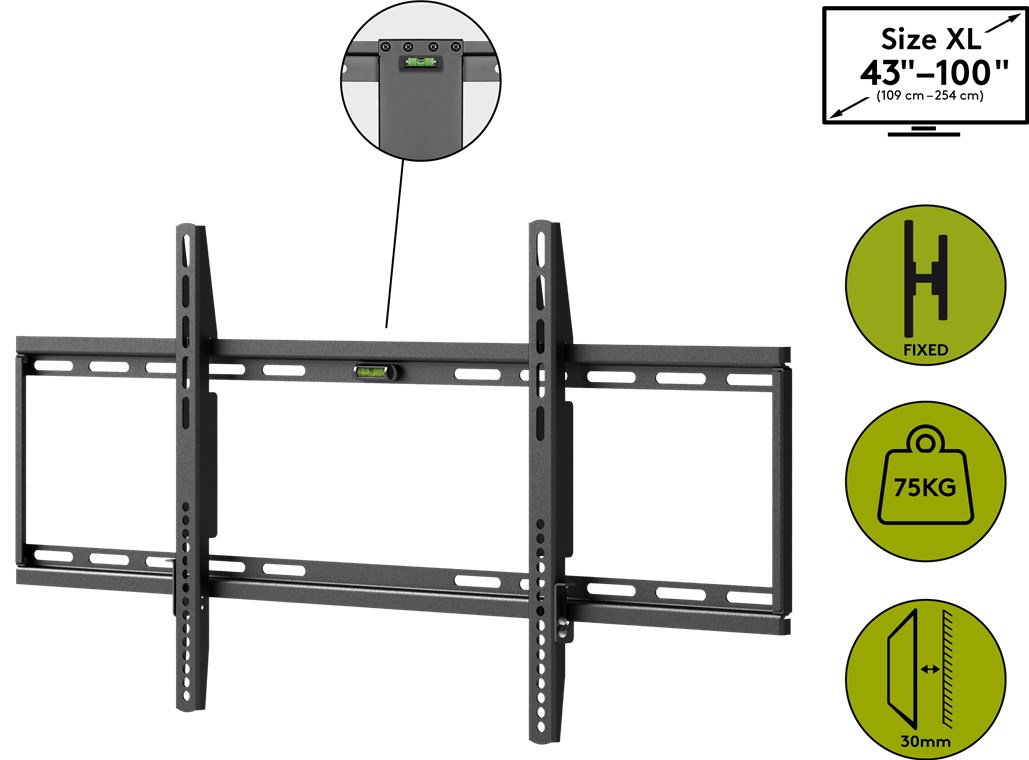 Goobay TV-Wandhalterung Basic FIXED (XL) - Halterung für Fernseher von 43 bis 100 Zoll (109-254 cm) bis 75 kg
