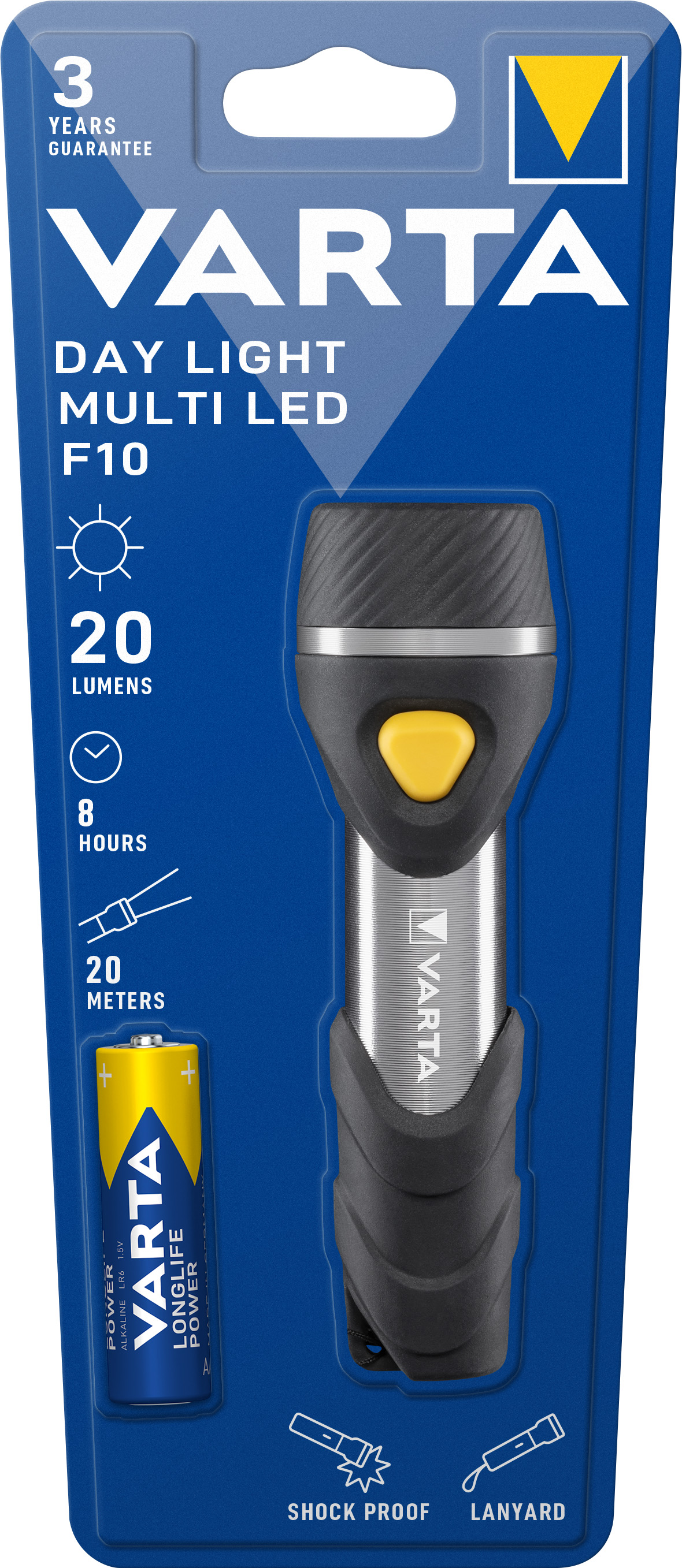 Varta LED Taschenlampe Day Light, Multi LED F10 20lm, inkl. 1x Batterie Alkaline AAA, Retail Blister