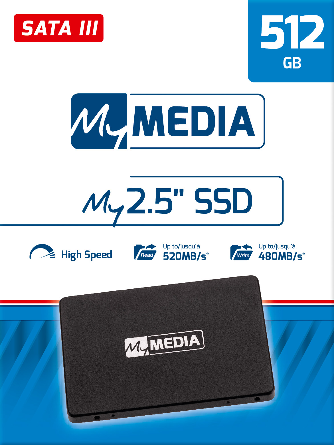 Mymedia SSD 512GB, SATA-III, 6.35cm (2.5'') (R) 520MB/s, (W) 480MB/s, Retail