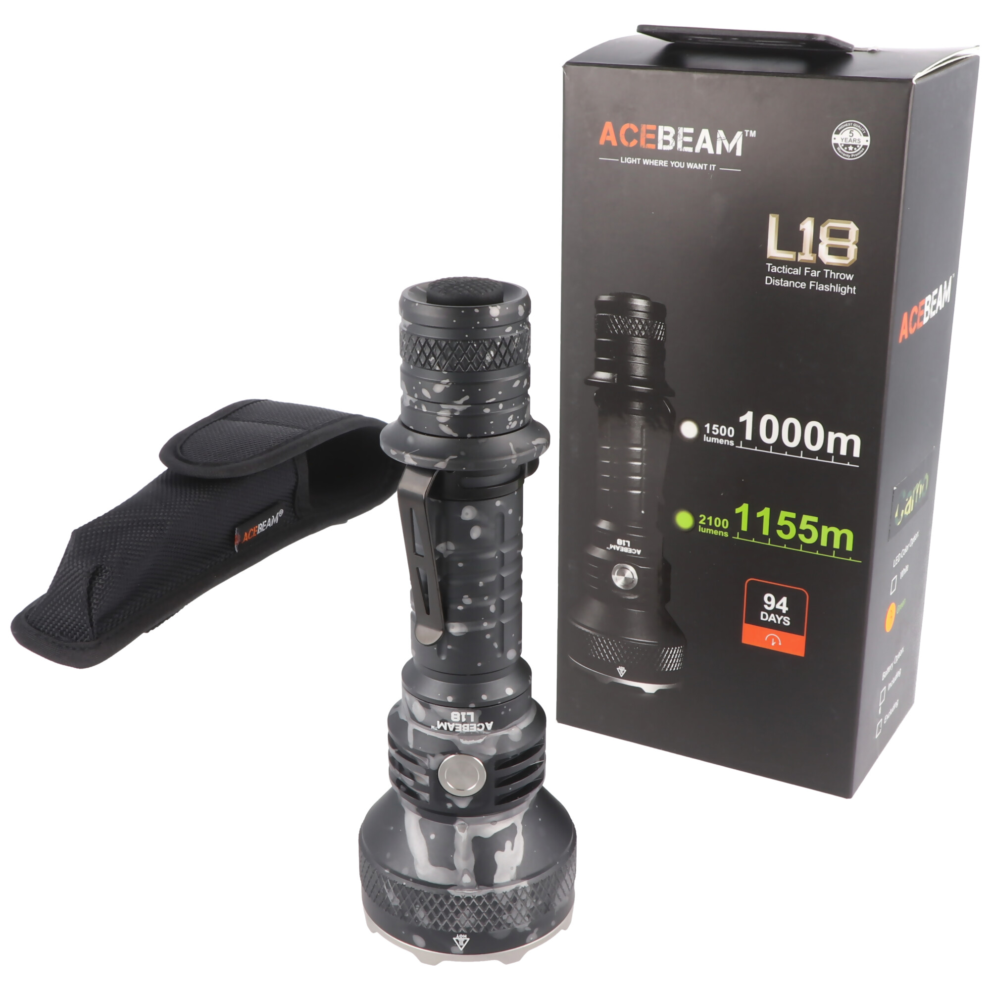 AceBeam LED-Taschenlampe L18 im silber schwarzen Camouflage  Design