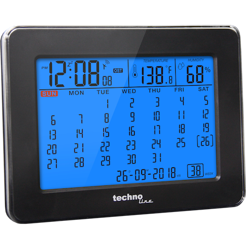WT 2500 - Tischkalender mit Beleuchtung und Temperaturanzeige, DCF-77 Funkuhr mit manueller Einstelloption
