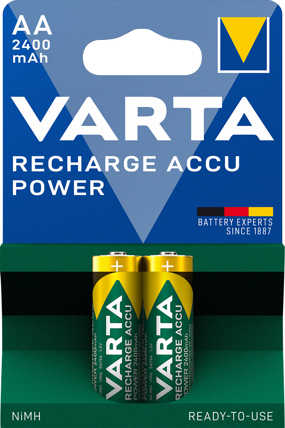 Varta Akku NiMH, Mignon, AA, HR06, 1.2V/2400mAh Accu Power, Pre-charged, Retail Blister (2-Pack)
