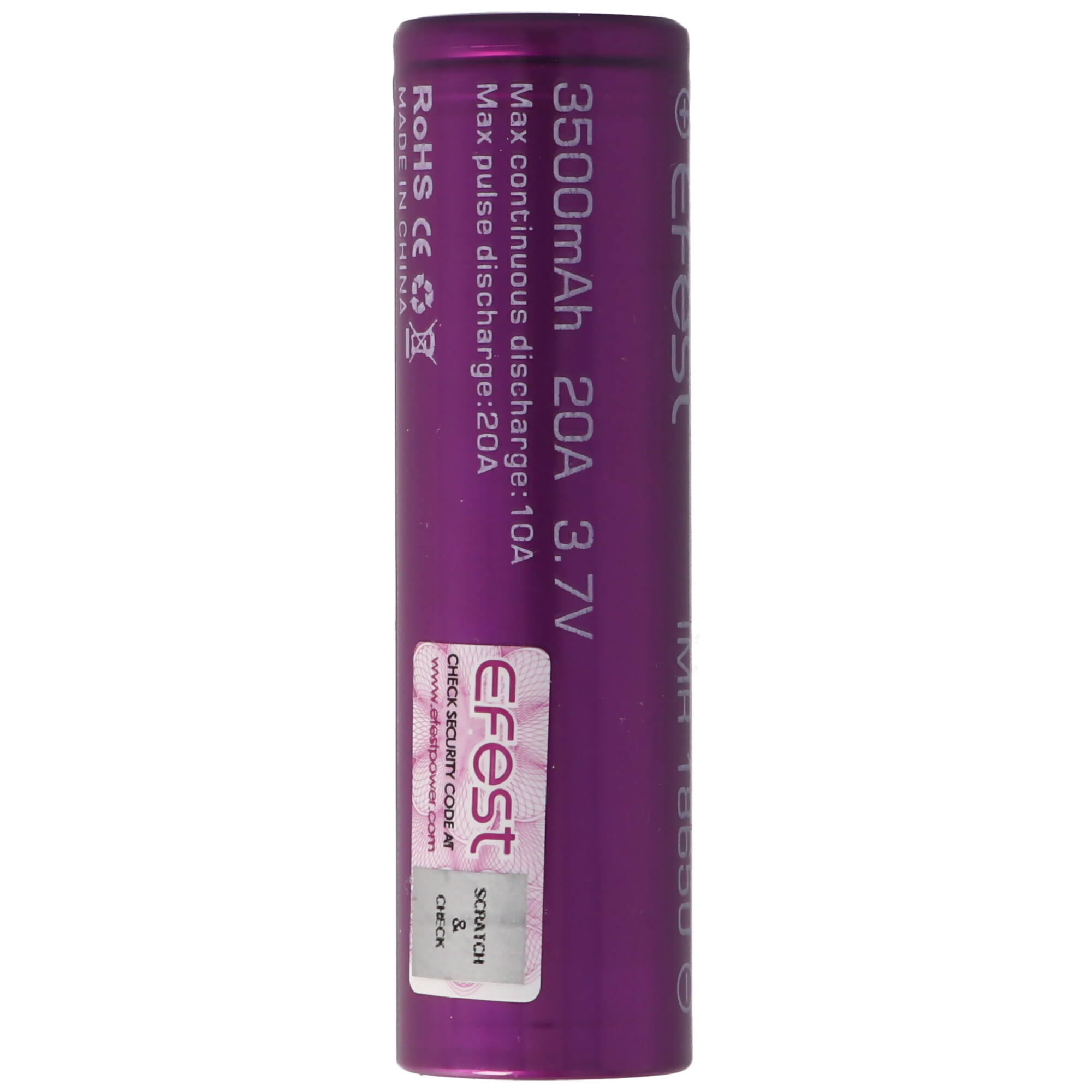 Efest Purple IMR 18650 3500mAh Li-Ion 3,6V - 3,7V Flat Top Akku 65,2x18,5mm ungeschützt