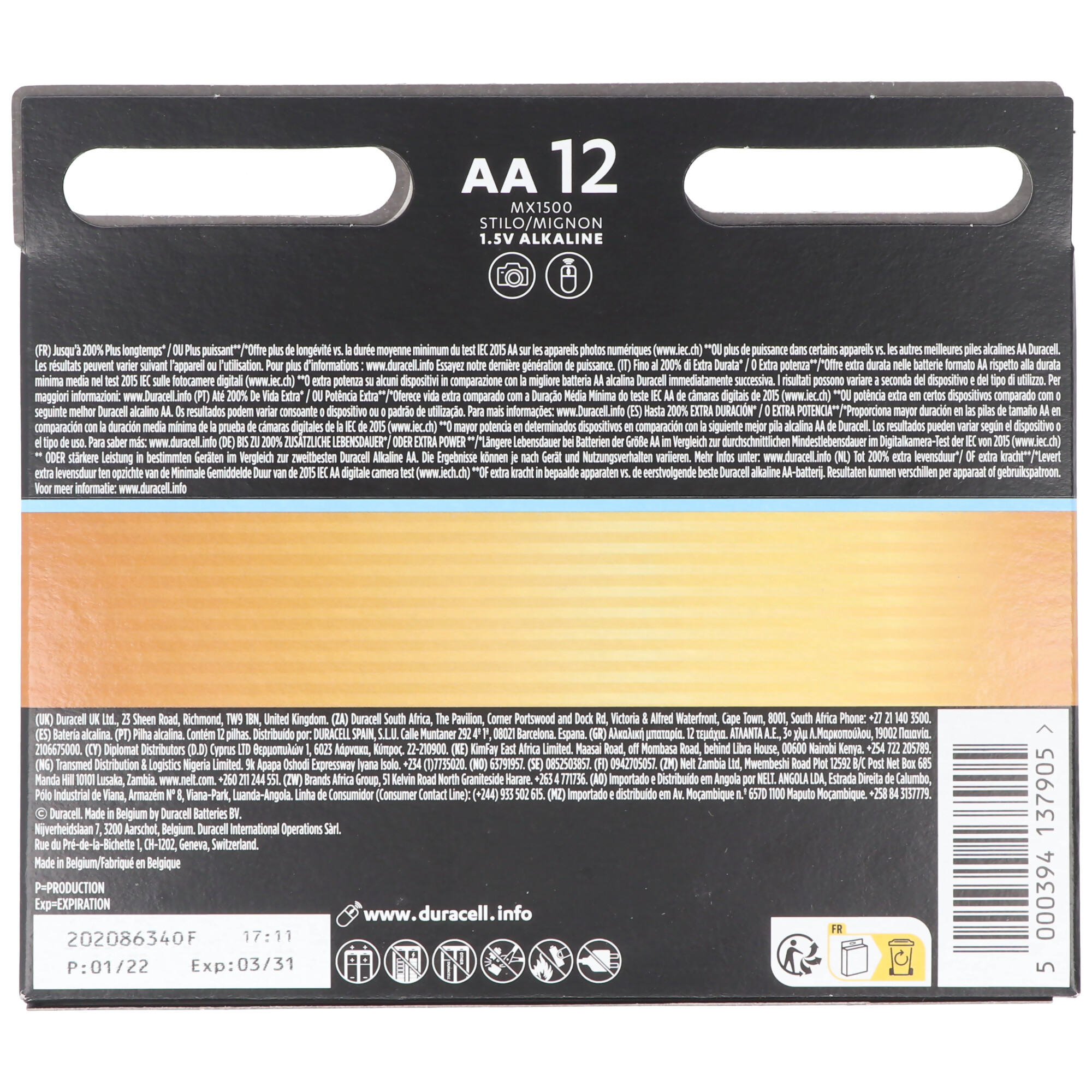 Duracell Optimum AA Mignon Alkaline-Batterien, 1.5V LR6 MX1500, 12er-Pack LR06