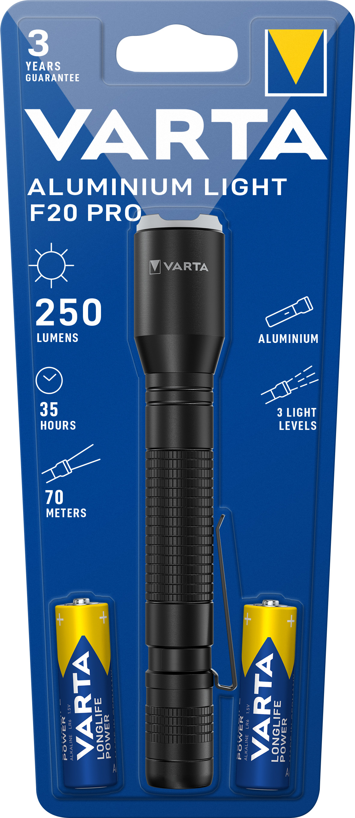 Varta LED Taschenlampe Aluminium Light 250lm, inkl. 2x Alkaline AA, Retail Blister
