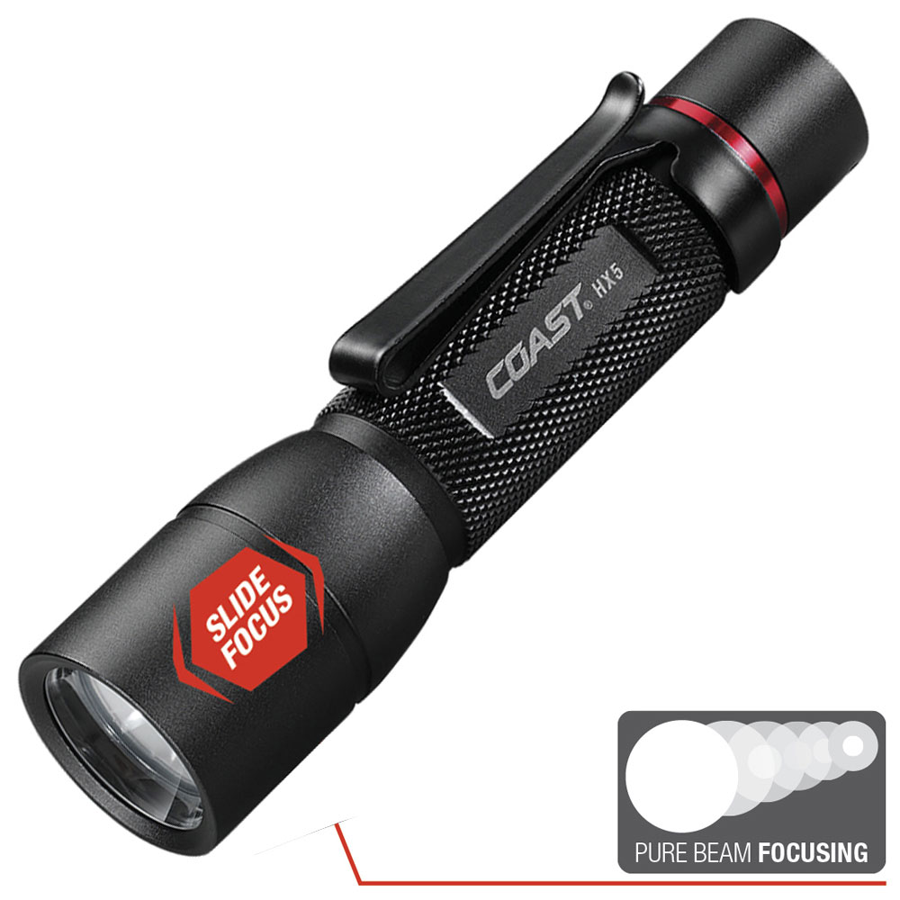 Coast LED Taschenlampe HX5 mit Slide Fokus inklusive Batterie, max. 375 Lumen